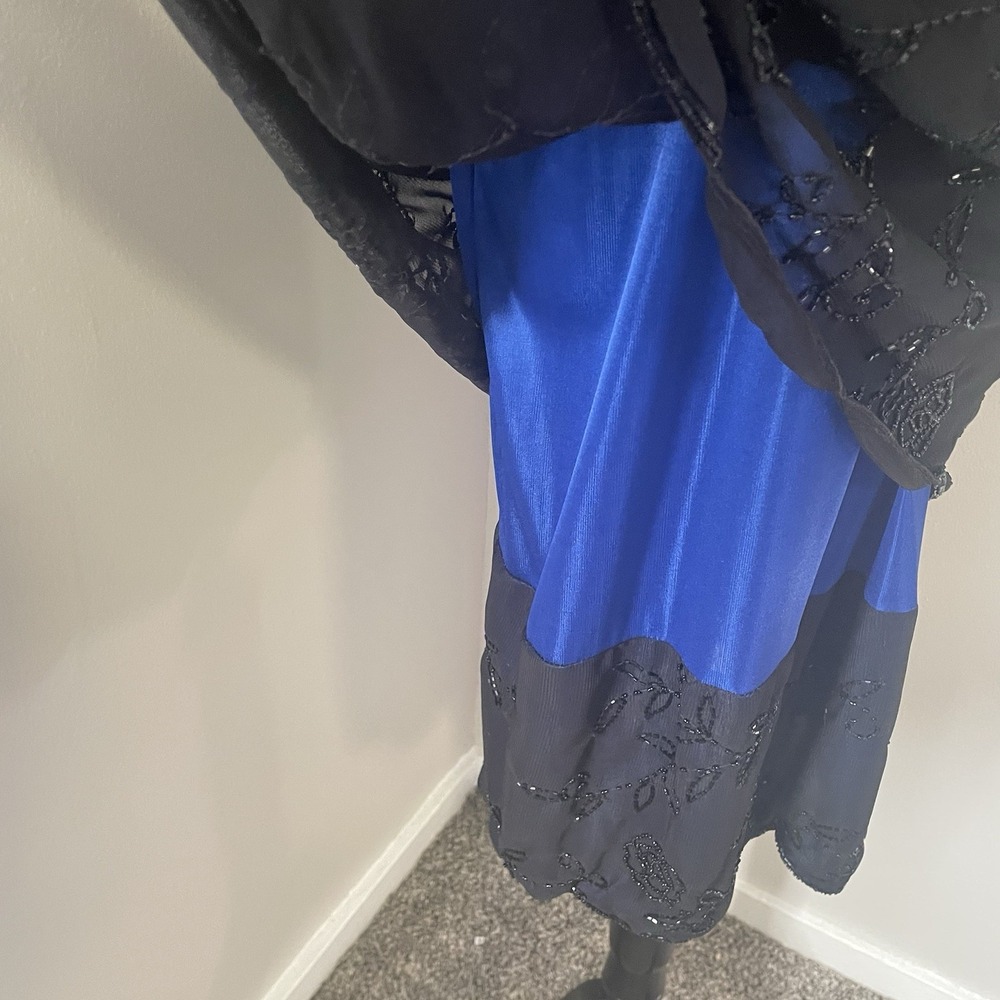 Vintage BRILLIANTE BY J.A. Sz XL Navy Beaded Sequined Dress Layer Illusion Glam - Picture 7 of 11